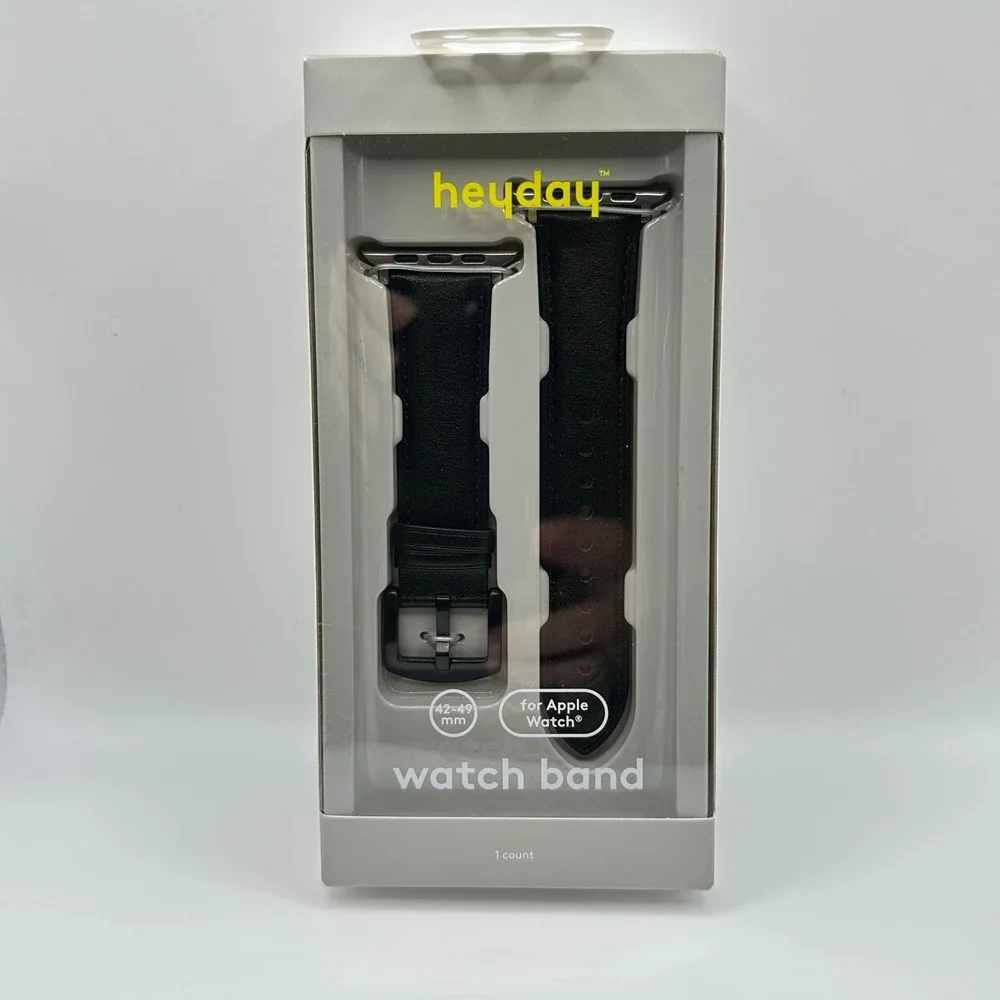 heyday Apple Watch Band 42-49mm Black Faux Leather Strap CL240257P NEW